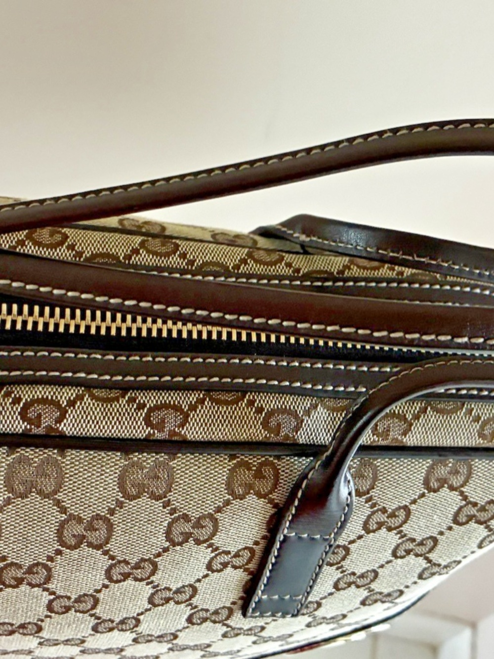 Gucci Britt Boston Bag GG Monogram Canvas Brown Leather & Dust Bag -Like New - Picture 6 of 16